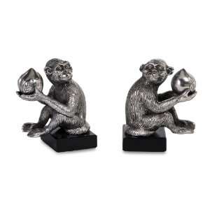  Set of 2 Silver Monkey Bookends with Marble Bases 4