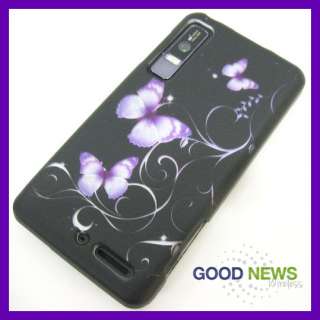 Verizon Motorola Droid 3 Butterfly Rubberized Hard Snap on Case Phone 
