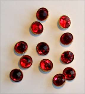 VINTAGE RED GLASS BUTTONS ANTIQUE BEAD METAL BUTTON  