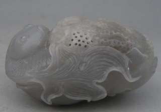 Old Chinese Kunlun Jade Carved Fish Brush Pot  