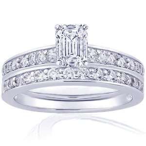  1.40 Ct Emerald Cut Diamond Wedding Rings Set VS1 D IGI 