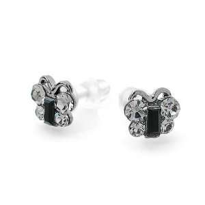   Earrings with Dark Grey Swarovski Crystals and Crystal Glass (1296