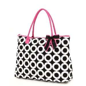  Large Quilted Circle Print Tote Bag   Pink Everything 