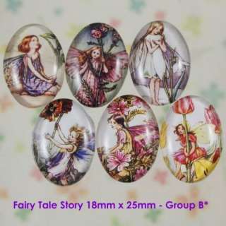 6pcs Glass Fairy Tale Story Mix Oval Cameo Cabochon 18x25mm   3 