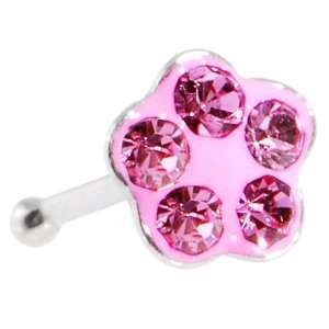  3.5mm Pink Flower Ferido Crystal Nose Bone Jewelry