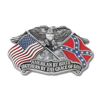 Eagle w/ American & Confederate Flag Pewter Belt Buckle  