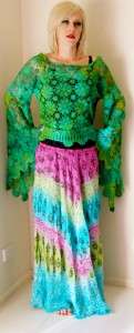 Vintage TIE DYE Rainbow SILK Vtg BOHO Gypsy Skirt or Dress PAPER Thin 