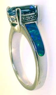 14K KABANA Opal Inlay Aquamarine Diamond Ring Size 7  