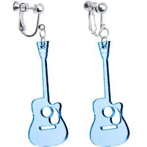  Light Blue Acoustic Guitar Clip On Earrings Jewelry