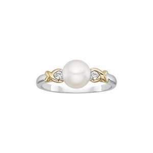 Cultured Freshwater Pearl Fashion Ring in 10K Twho Tone Gold (Size 7.0 
