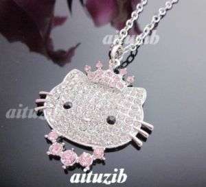 crown hello princess kitty necklace xmas gift 2pcs #N8  