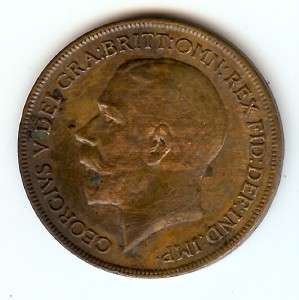 GREAT BRITAIN 1920 PENNY KM810 lc ABOUT UNCIRCULATED AU  