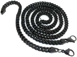 Stainless Steel Black Cuban Link Bracelet Necklace Set  