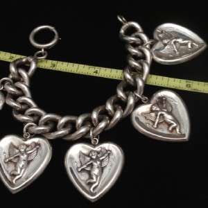 Hearts and Cupids Charm Bracelet Vintage Sterling Silver  