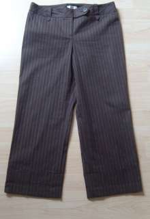   Sz 8 ANN TAYLOR Brown Pinstripe Crop Stretch Capri Dress Pants Cuffed