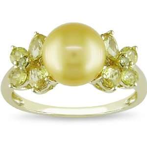  10k Gold Pearl, Yellow Sapphire, and Diamond Ring: Jewelry