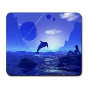  Mat Computer 3D Image Dolphin Girl Beach Ocean Night 