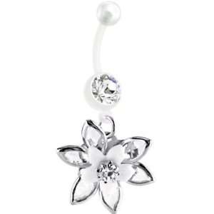  Bioplast White Blooming Lily Belly Ring: Jewelry