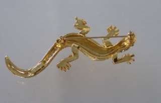 Goldtone Rhinestone Lizard Salamander USA Brooch Pin  