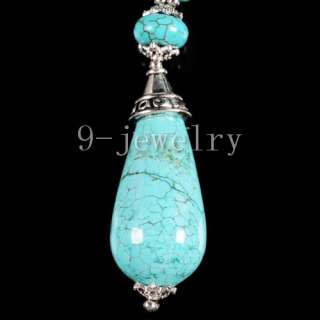 Teardrop Turquoise Bead Tibet Silver Necklace TS0817  