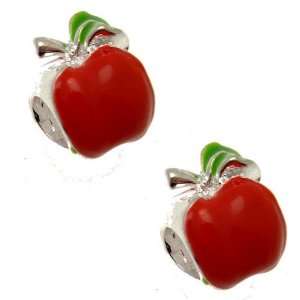 Acosta Beads   Red Enamel Apple Spacer Bead   Slide on & Off Charms 