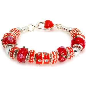 Royal Diamond Red Heart I Love You Designer Charm Bracelet with Murano 