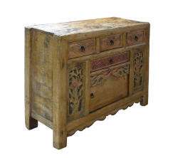 Rustic Thick Wood Floral Motif Side Table Cabinet s2099  