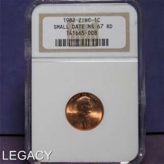 1982 LINCOLN MEMORIAL CENT NGC MS67RD SMALL DATE (ER  