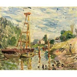  Oil Painting Bateau de Charge sur le Loing Alfred Sisley 