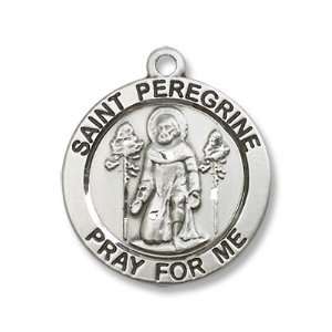 Sterling Silver St. Peregrine Medal Pendant with 18 Sterling Silver 
