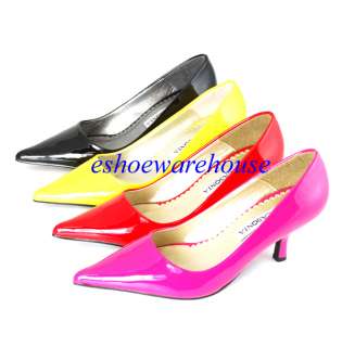 Soo Cute Low Mid Heel Pointed Toe Pumps Red Hot Patent  