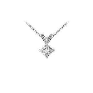  14K White Gold : Princess Cut Diamond Solitaire Pendant 