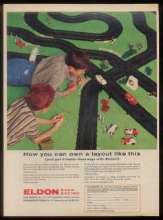 1963 Eldon road racing slot car race track set print ad  