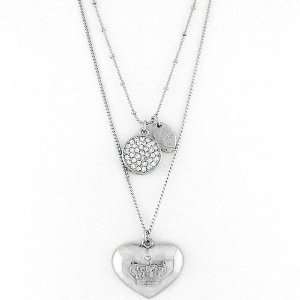  Silver Toned Dual Chain Royal Charm Necklace Jewelry