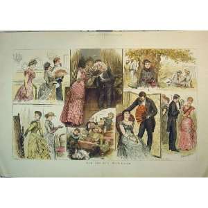  1884 Society War Game Children Romance Woman Man Print 
