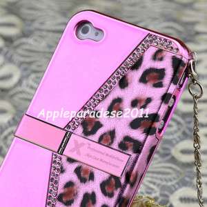   Leopard Diamond Stand Handbag Designer Case For AT&T Iphone 4 4G