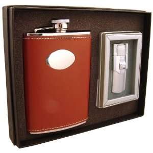  Visol Bobcat Brown Leather Stainless Steel 8oz Flask 