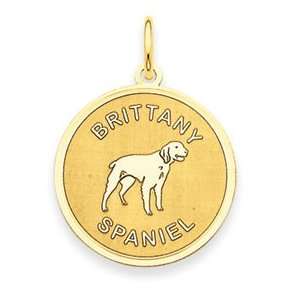  14k Yellow Gold Brittany Spaniel Disc Charm: Jewelry