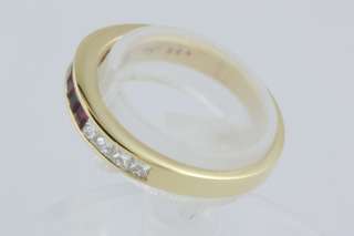 Yellow Gold Band Diamond & Ruby Ring 0.50 cts Princess  
