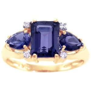 14K Yellow Gold Octagon and Pear Gemstone Ring Iolite, size8.5