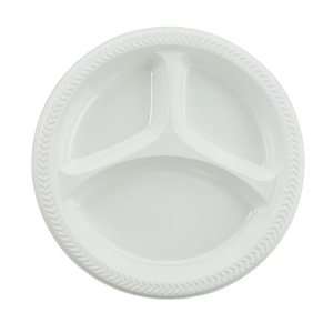   25 White Color Hi Impact Foam 3 Compartment Plastic Dinnerware Plate