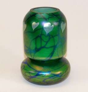   Heart and Vine Aurene Art Glass Fairy Lamp Signed Carl Radke  