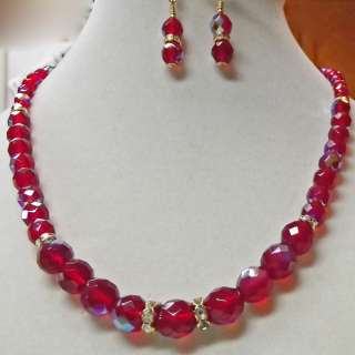 CZECH PRECIOSA RED AB AND CRYSTAL AB RONDELLE NECKLACE & EARRING SET 