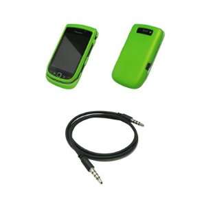  Neon Green Rubberized Snap On Cover Case + 3.5mm Male to 