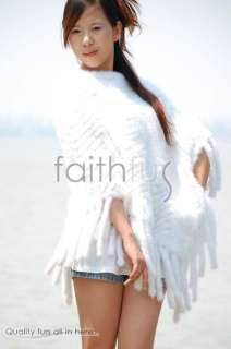 White Mink Fur Knitted Cape/Poncho/Wrap/Stole/Shawl  