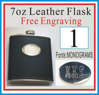 HOLIDAY CHRISTMAS GIFT PERSONALIZED BLACK LEATHER FLASK FREE ENGRAVING 