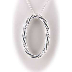  925 Sterling Silver Oval Twist Rope Pendant, Cable Chain 