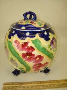 ANTIQUE HAND PAINTED BISCUIT TEA GINGER COVERED JAR  