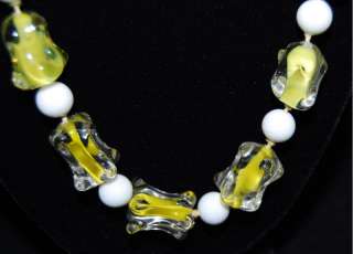 Vintage Wild Shaped Glass Beads Yellow Centers Necklace  
