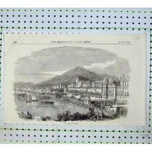  1855 Triple Fete Palermo Buildings Mountains Yacht Ship 